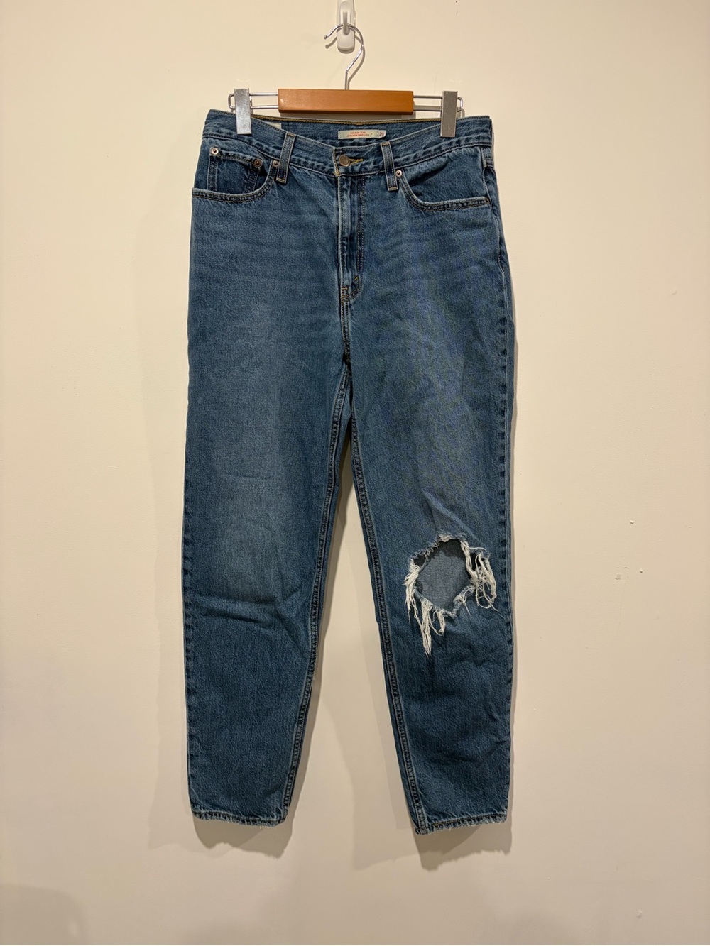 Levi's Blue Boyfriend Jeans with Distressed Knee